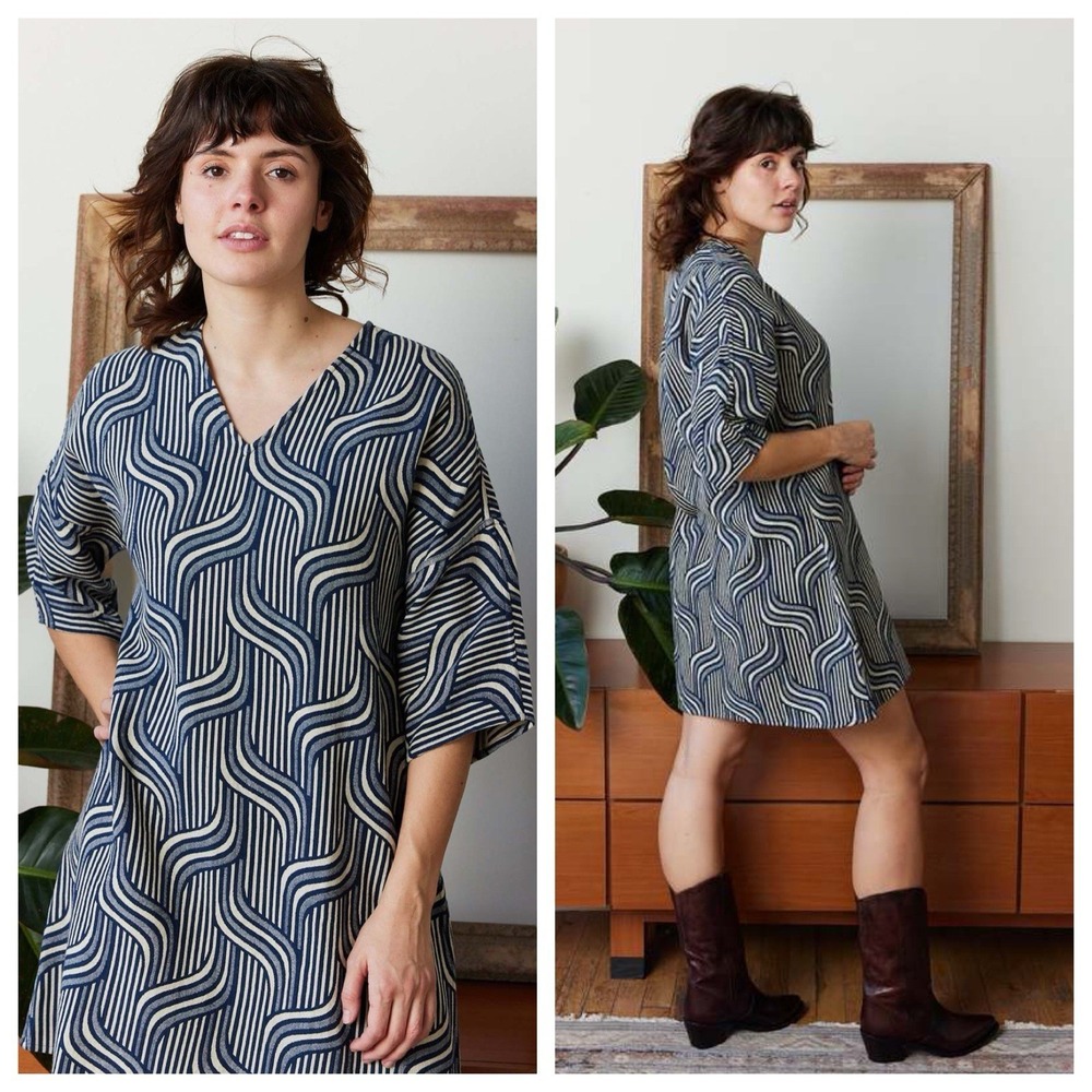 Rujuta Sheth Nami Jacquard Mel Mini Dress Cotton Shift Print Pockets Size XS / S